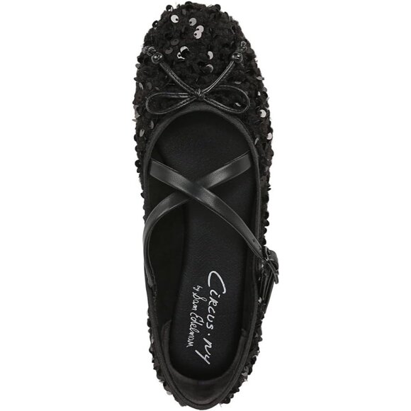 Circus NY by Sam Edelman Women's Black Shearling Fabric Cross Strap Ballet Flat - Picture 2 of 6